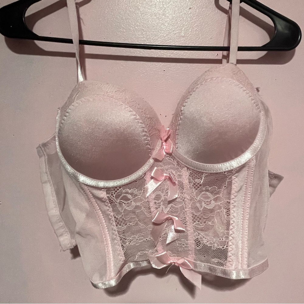 kawaii lolita corset top pink lace and bows coquette
